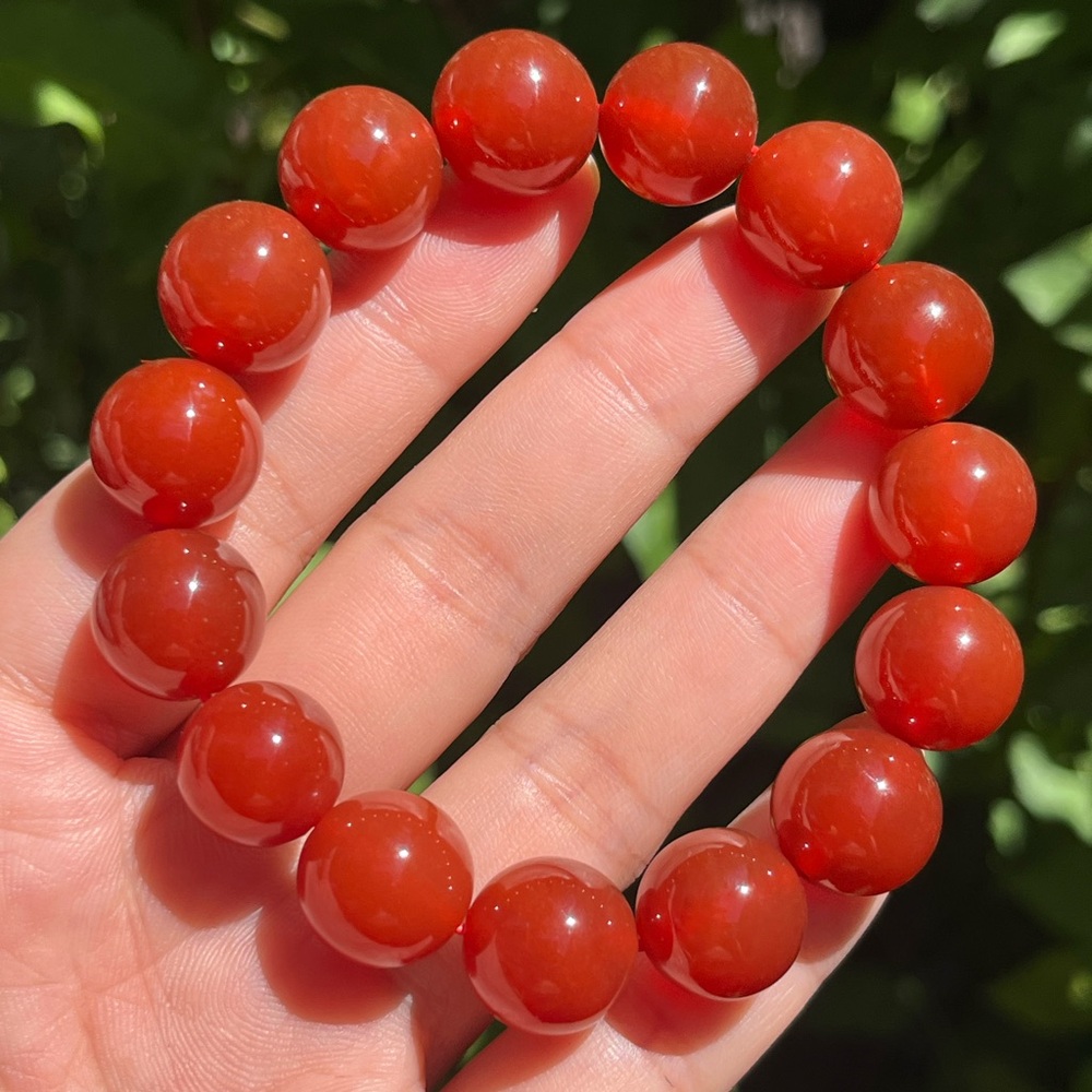 14mm stretchable red carnelian bracelet